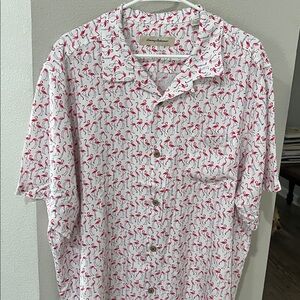 Tommy Bahama White Shirt with Pink Flamingos